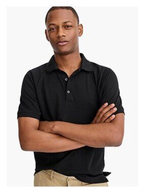 J.Crew Textured Weave Black Polo Shirt Men's Medium Cotton Blend Classic Polo